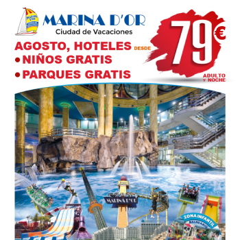 Excerpt from the Marina d'Or brochure - reference to translation work for various advertising brochures. Spanish-Portuguese translations by Joana Vicente.