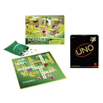 Scrabble and Uno Game Image - reference to various translation work. Spanish-Portuguese translations by Joana Vicente.
