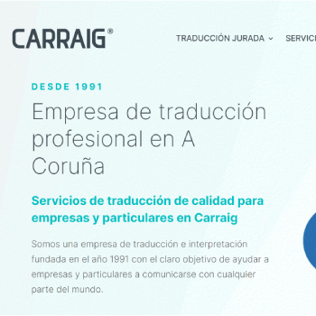 Carraig Company Page - reference to translation and editing work. Spanish-Portuguese translations by Joana Vicente.