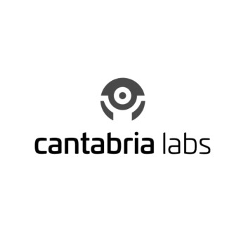 An image of the Cantabria Labs logo with a reference to translation work on their products, translated from Spanish to Portuguese by Joana Vicente.